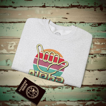 Vintage Retro Aloha Shaka, Hawaii Crewneck Ash / S