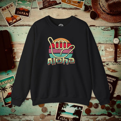 Vintage Retro Aloha Shaka, Hawaii Crewneck Black / S