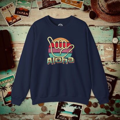 Vintage Retro Aloha Shaka, Hawaii Crewneck Navy / S