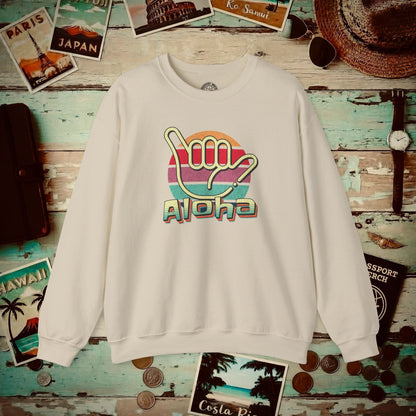 Vintage Retro Aloha Shaka, Hawaii Crewneck Sand / S