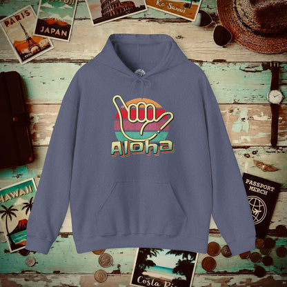 Vintage Retro Aloha Shaka, Hawaii Hoodie Heather Navy / S