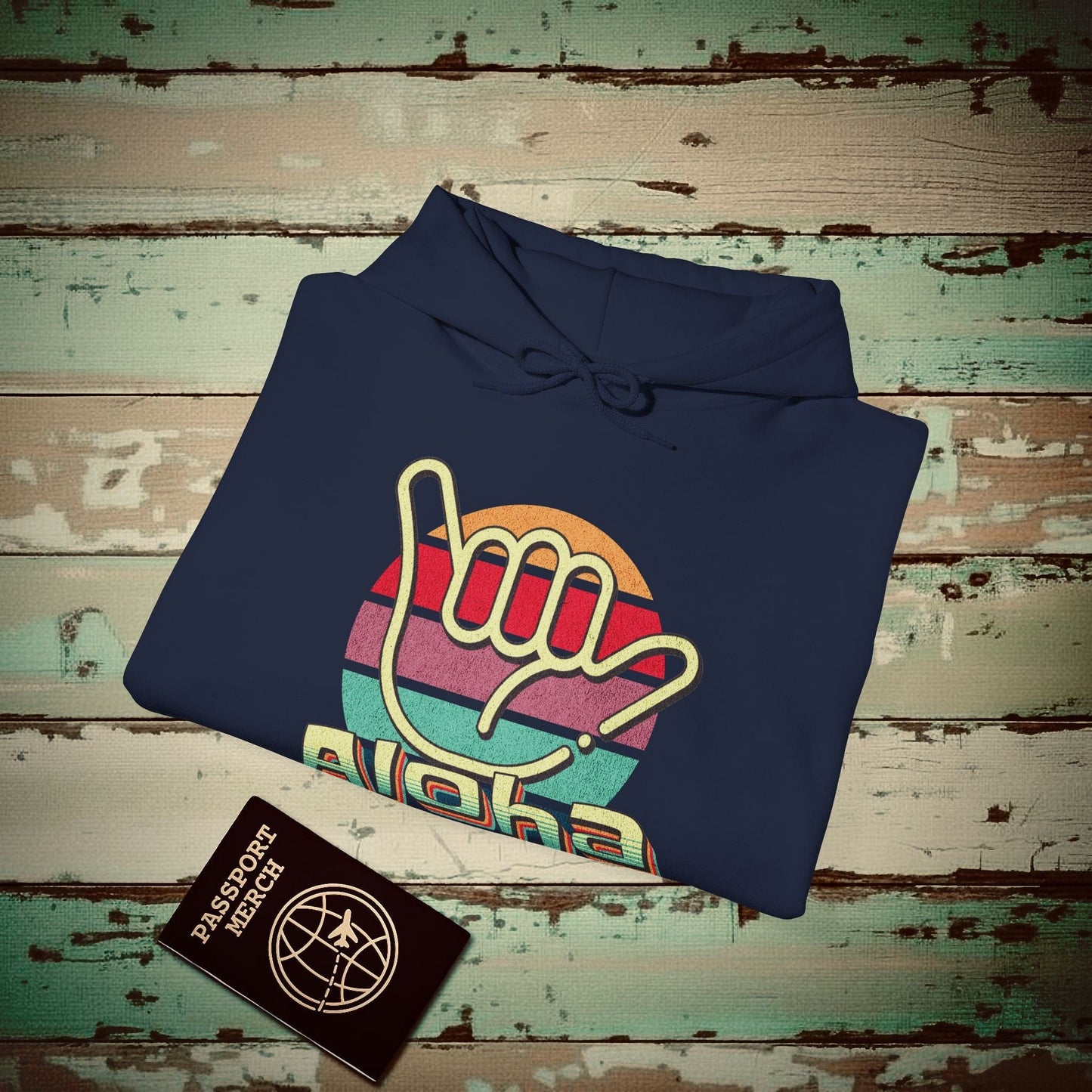 Vintage Retro Aloha Shaka, Hawaii Hoodie Navy / S