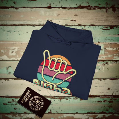 Vintage Retro Aloha Shaka, Hawaii Hoodie Navy / S
