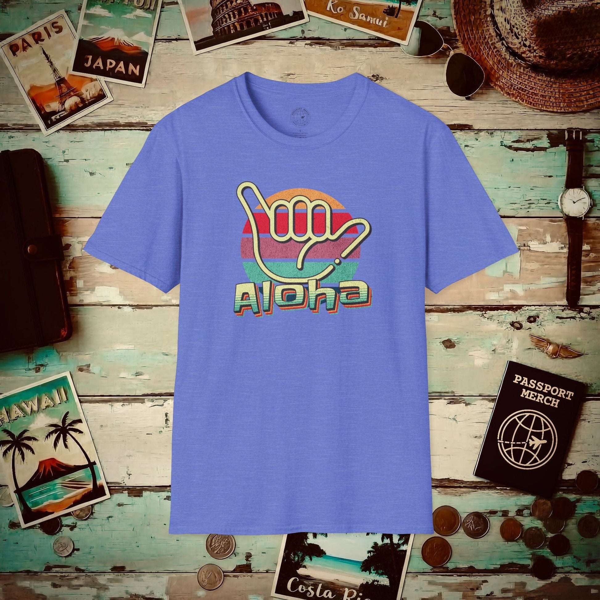 Vintage Retro Aloha Shaka, Hawaii T-Shirt Heather Royal / S
