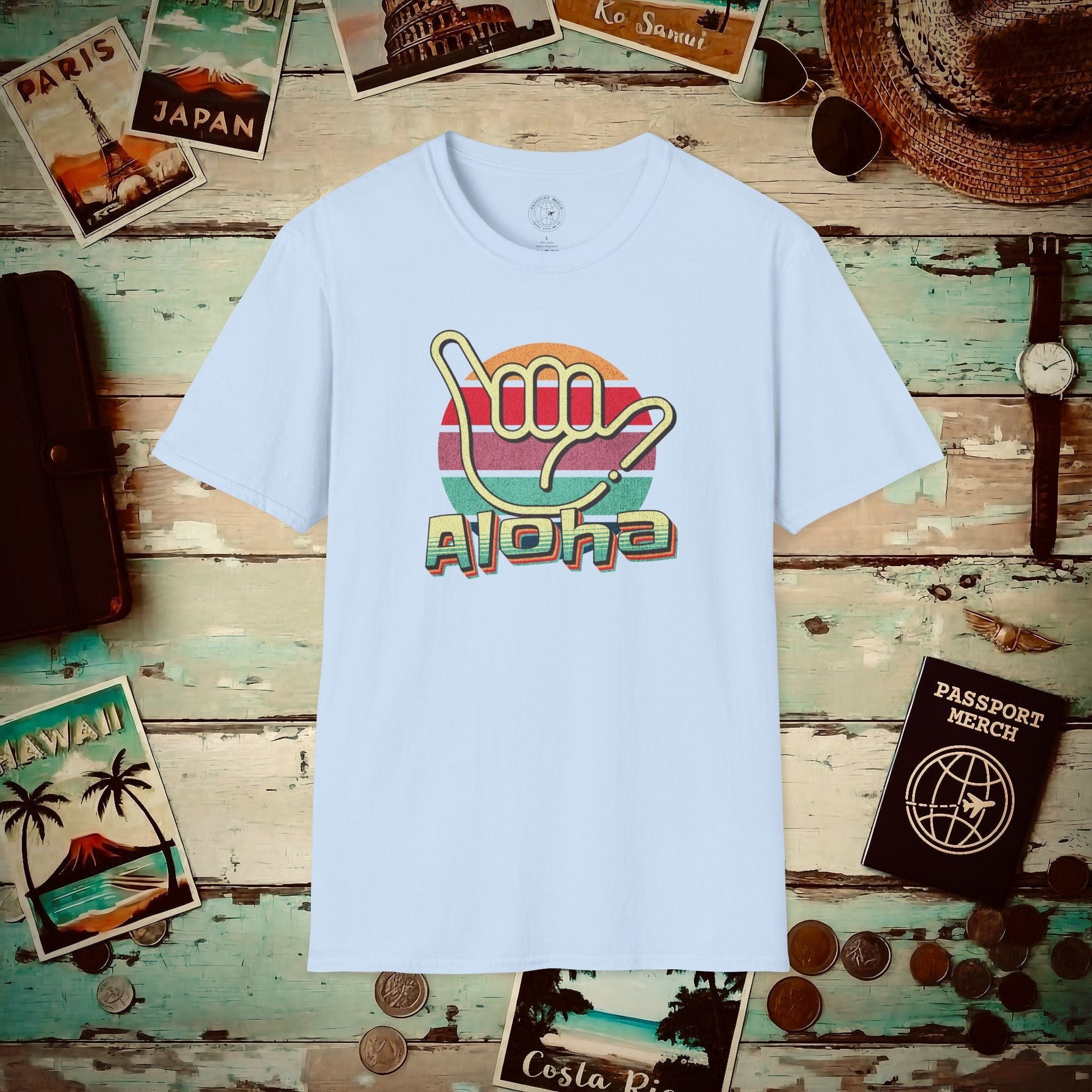 Vintage Retro Aloha Shaka, Hawaii T-Shirt Light Blue / S
