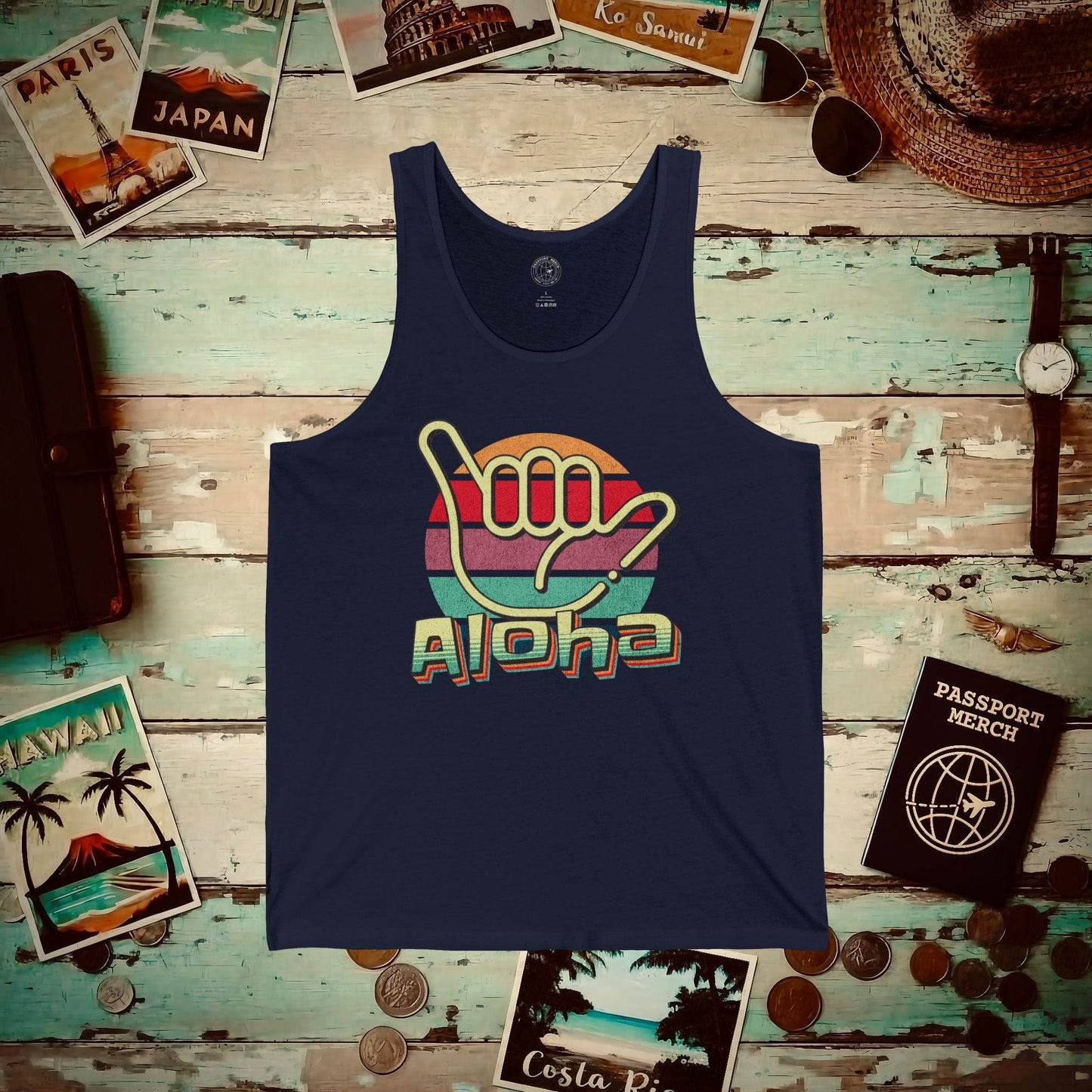 Vintage Retro Aloha Shaka, Hawaii Tank Top Navy / XS