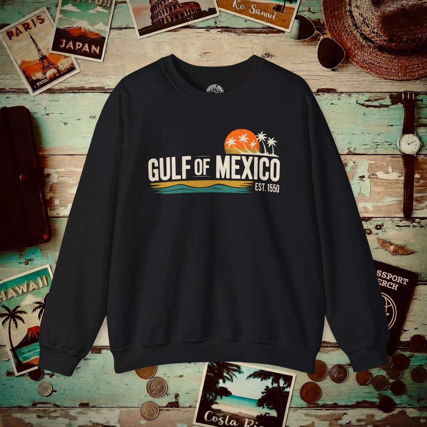 Vintage Retro Gulf of Mexico Crewneck Black / S