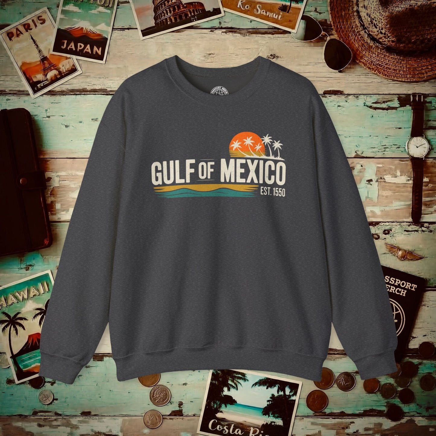Vintage Retro Gulf of Mexico Crewneck Dark Heather / S