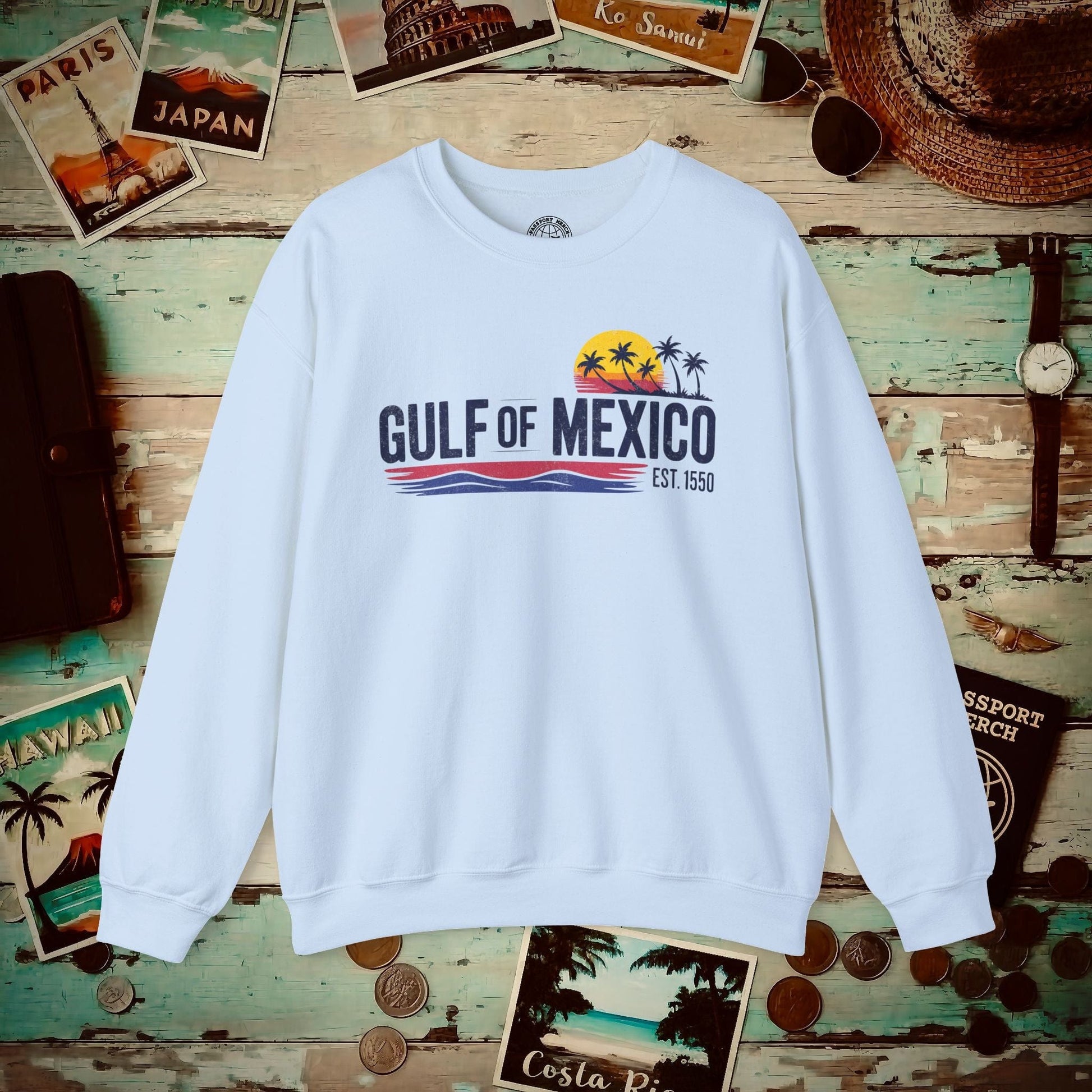 Vintage Retro Gulf of Mexico Crewneck Light Blue / S