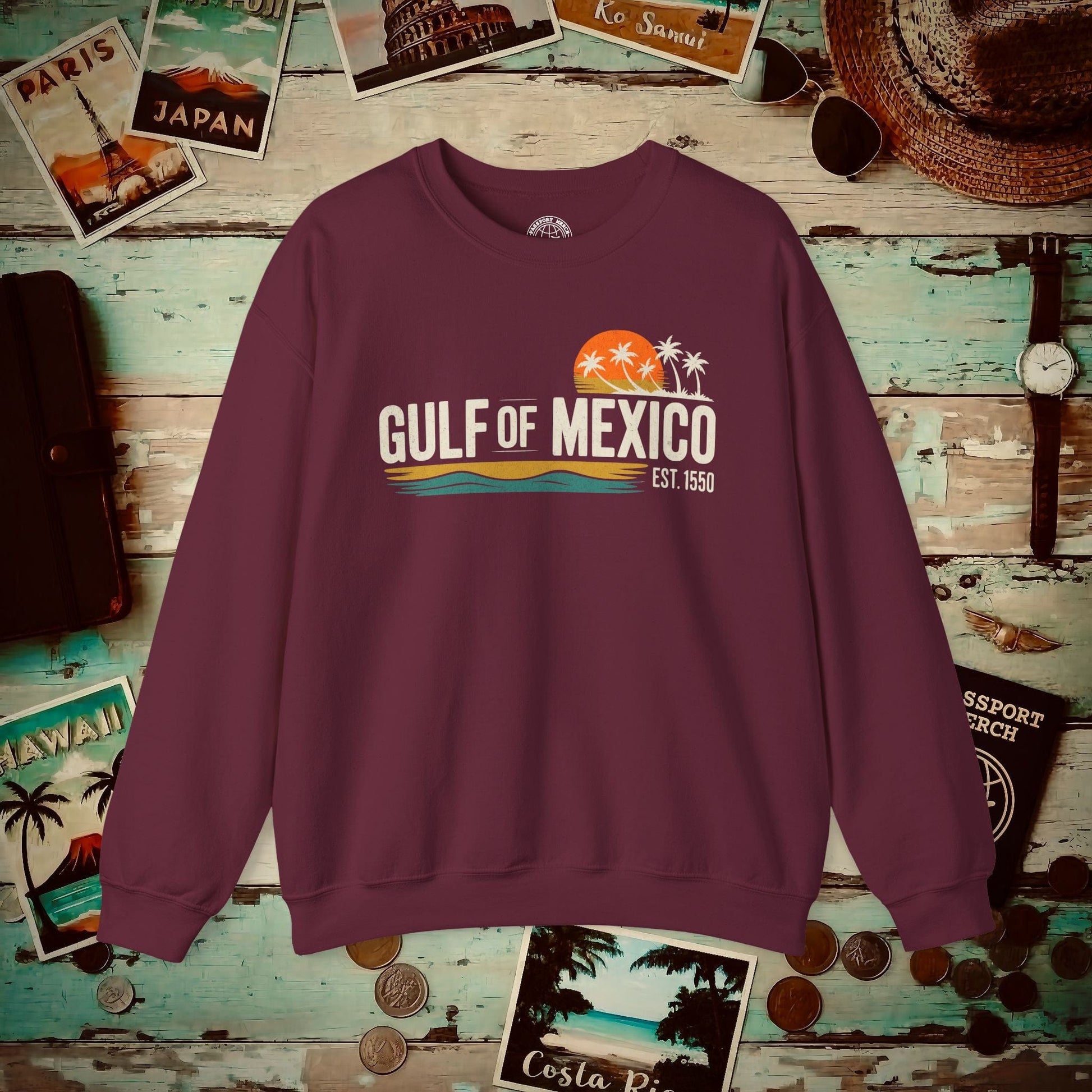 Vintage Retro Gulf of Mexico Crewneck Maroon / S