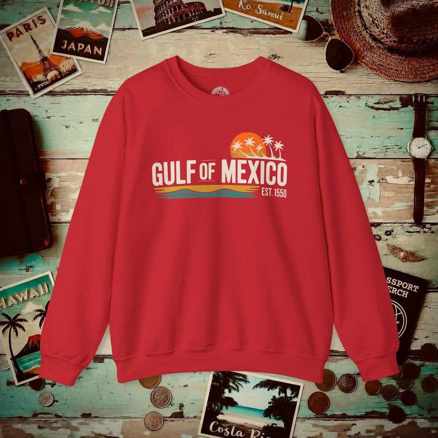 Vintage Retro Gulf of Mexico Crewneck Red / S