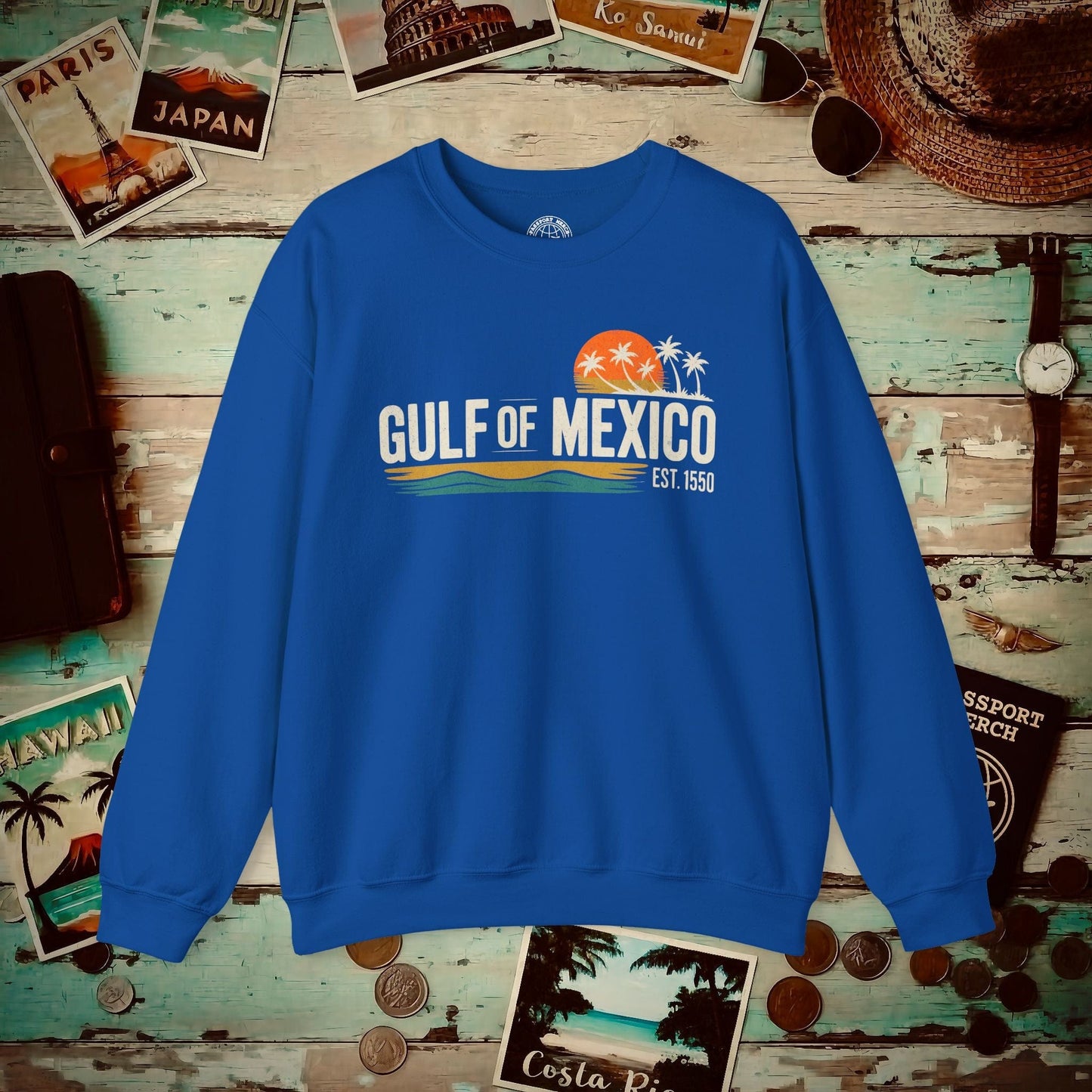 Vintage Retro Gulf of Mexico Crewneck Royal / S