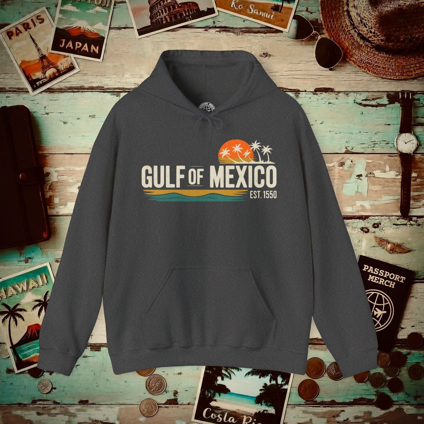 Vintage Retro Gulf of Mexico Hoodie Dark Heather / S