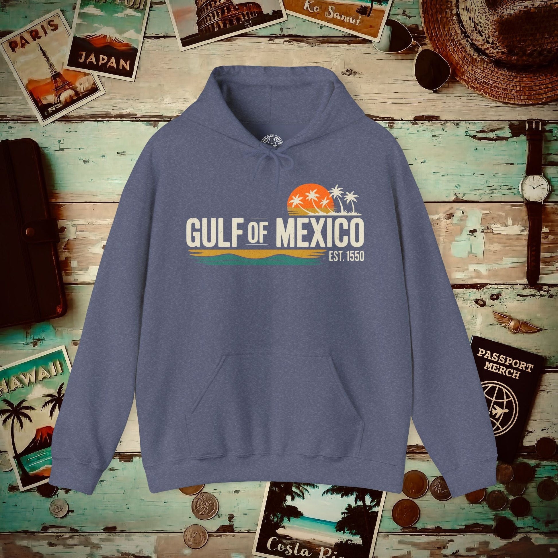 Vintage Retro Gulf of Mexico Hoodie Heather Navy / S