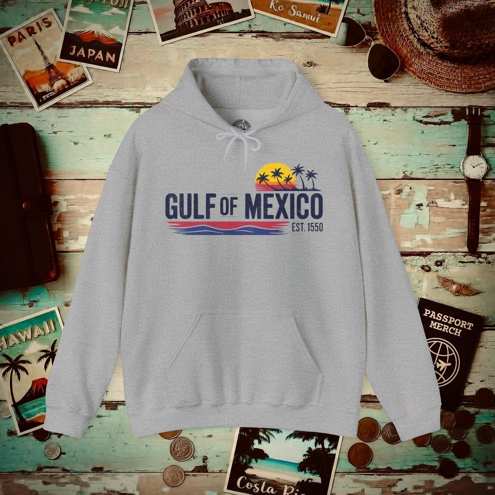 Vintage Retro Gulf of Mexico Hoodie Sport Grey / S