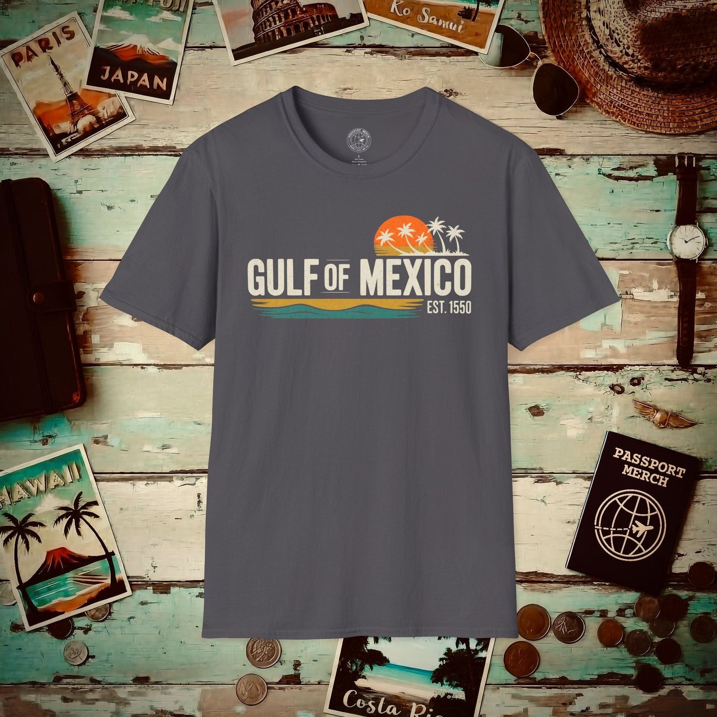 Vintage Retro Gulf of Mexico T-Shirt Charcoal / S