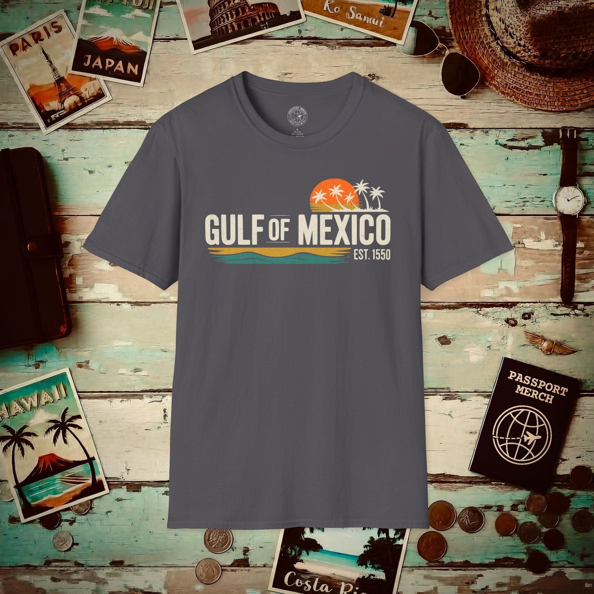 Vintage Retro Gulf of Mexico T-Shirt Charcoal / S