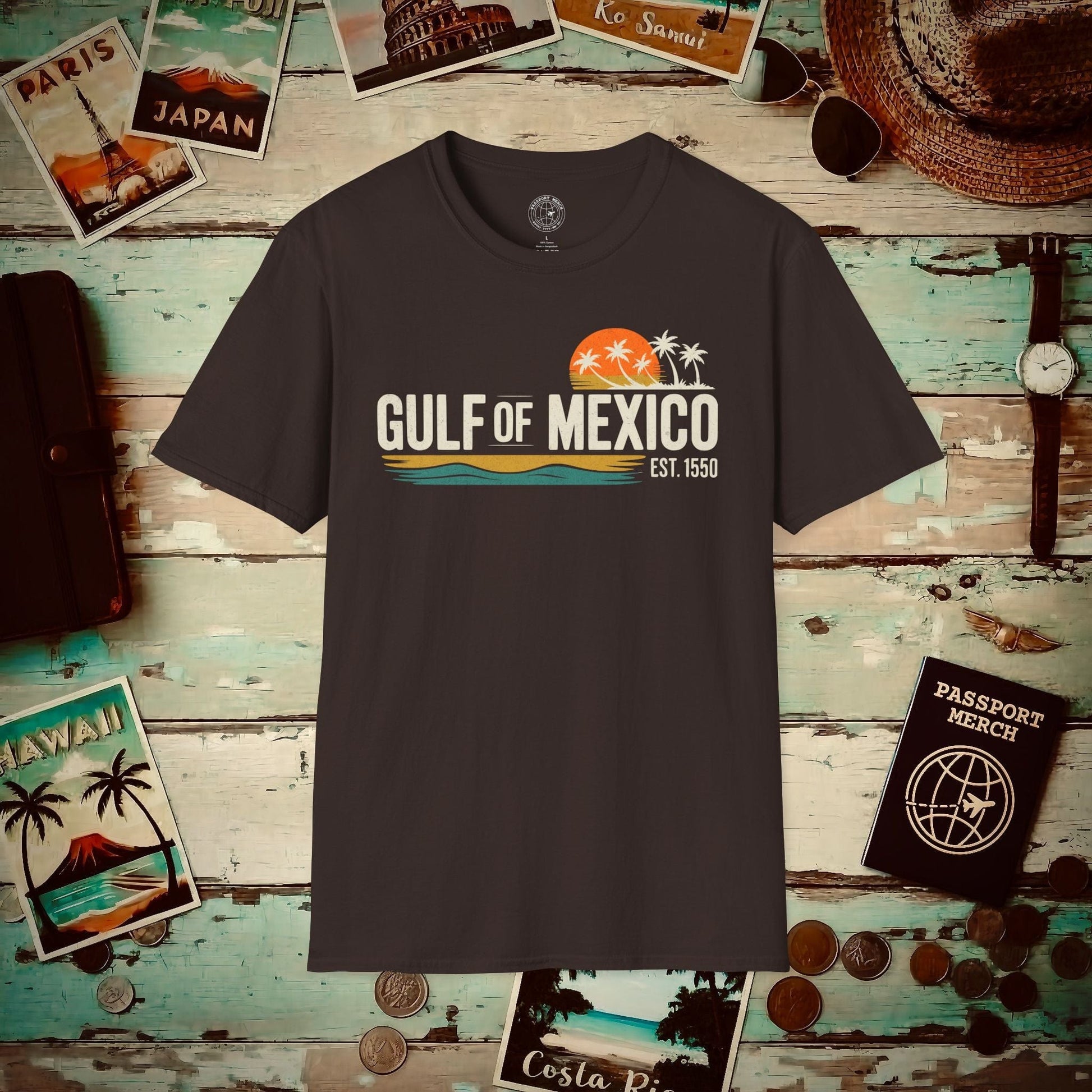 Vintage Retro Gulf of Mexico T-Shirt Dark Chocolate / S