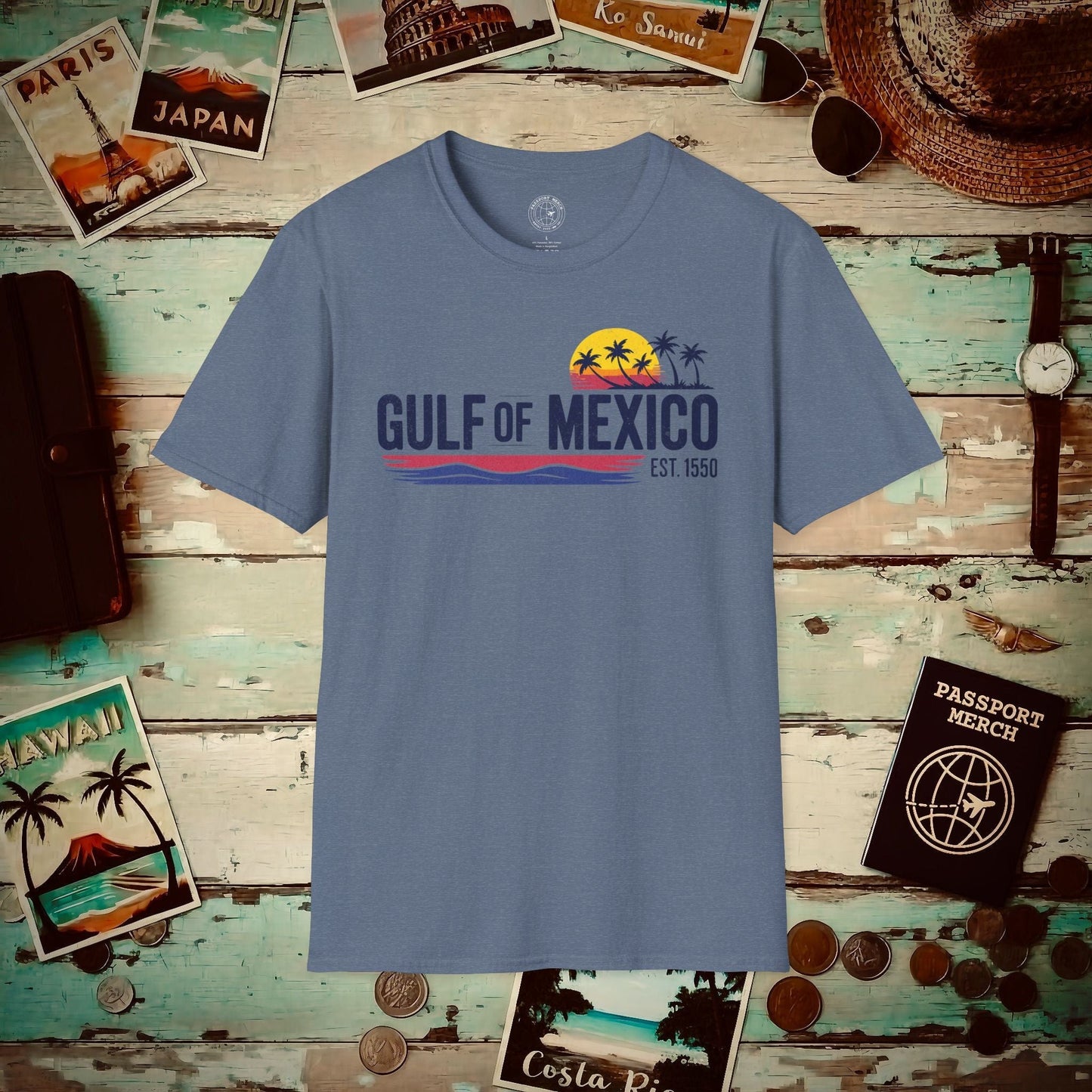 Vintage Retro Gulf of Mexico T-Shirt Heather Indigo / S