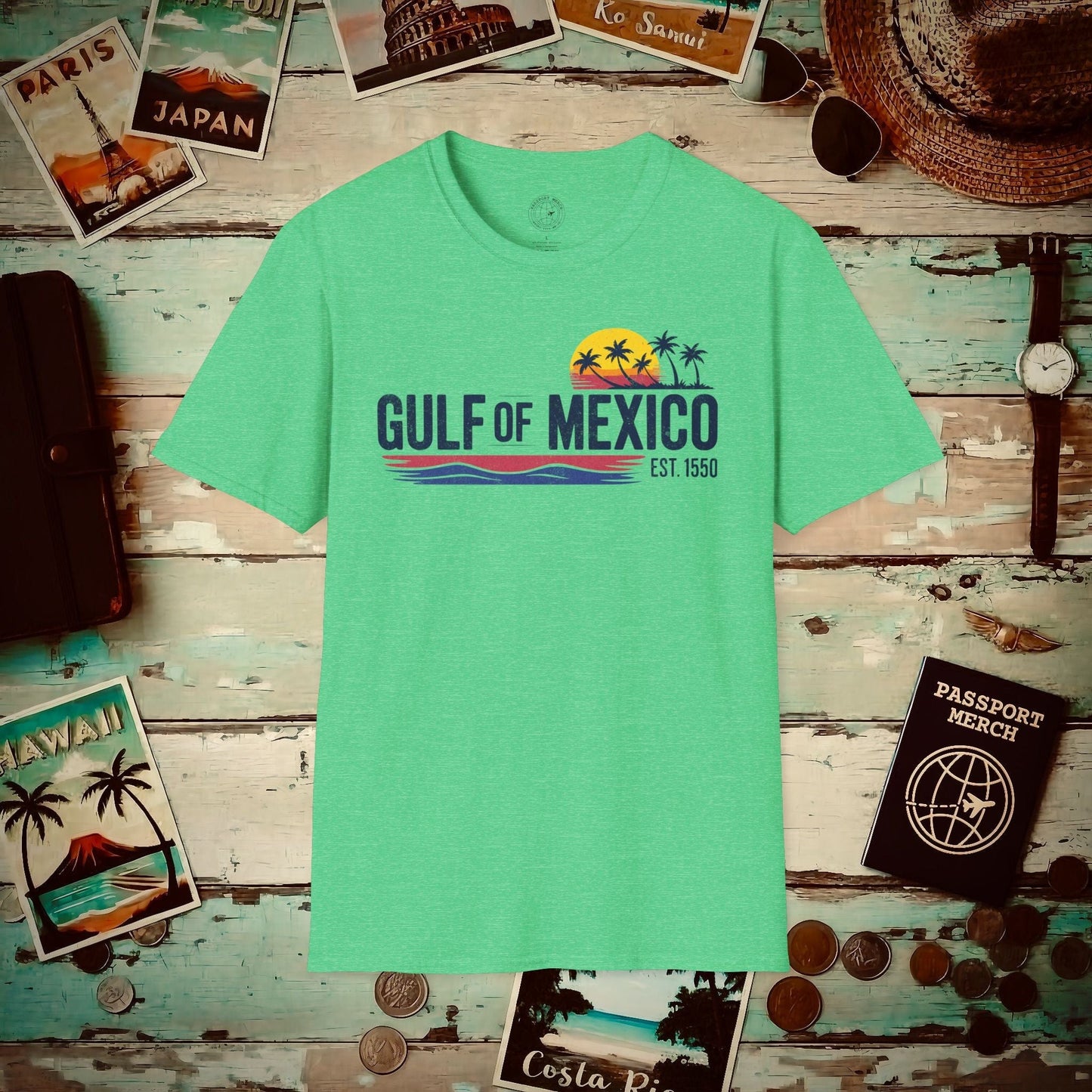 Vintage Retro Gulf of Mexico T-Shirt Heather Irish Green / S
