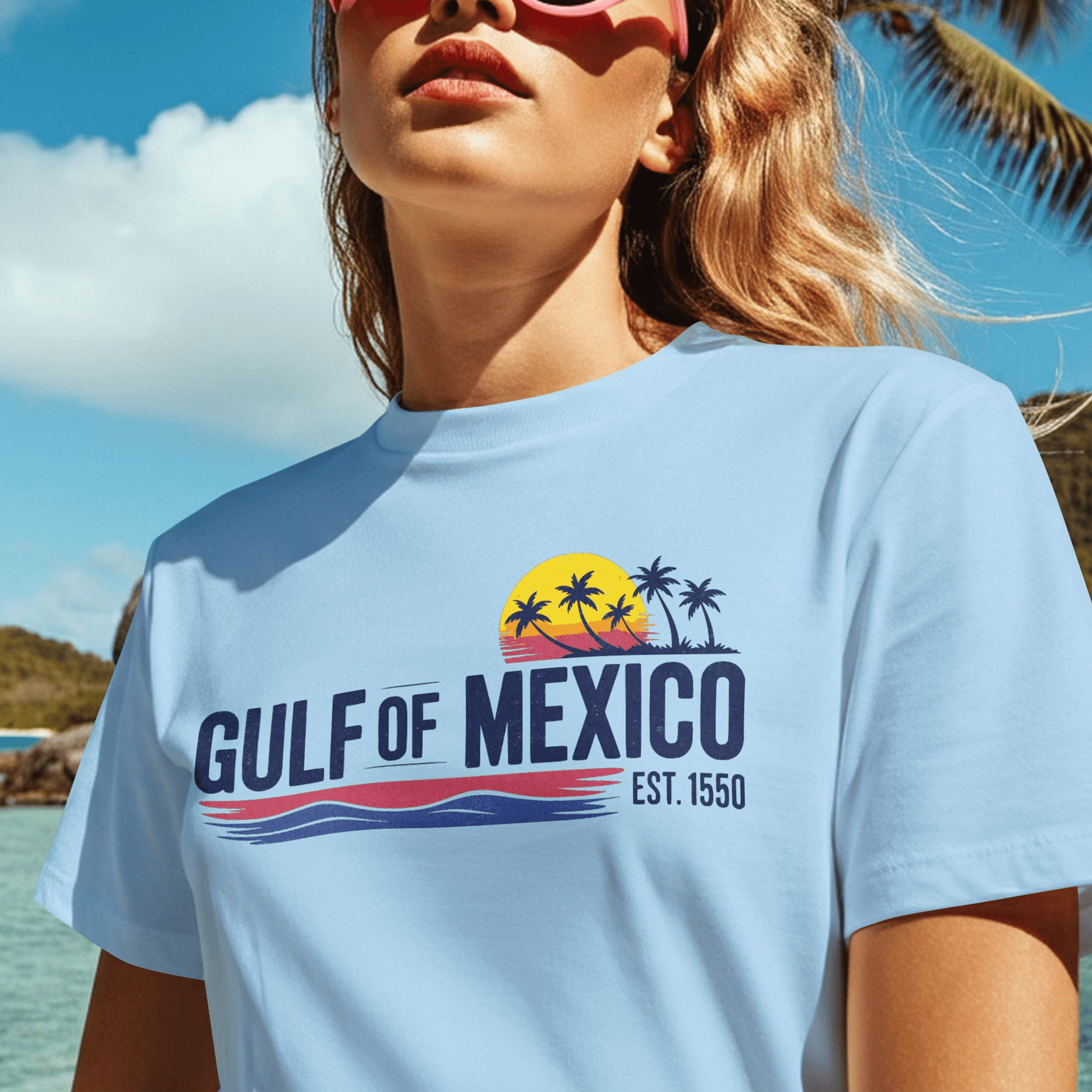 Vintage Retro Gulf of Mexico T-Shirt Light Blue / S