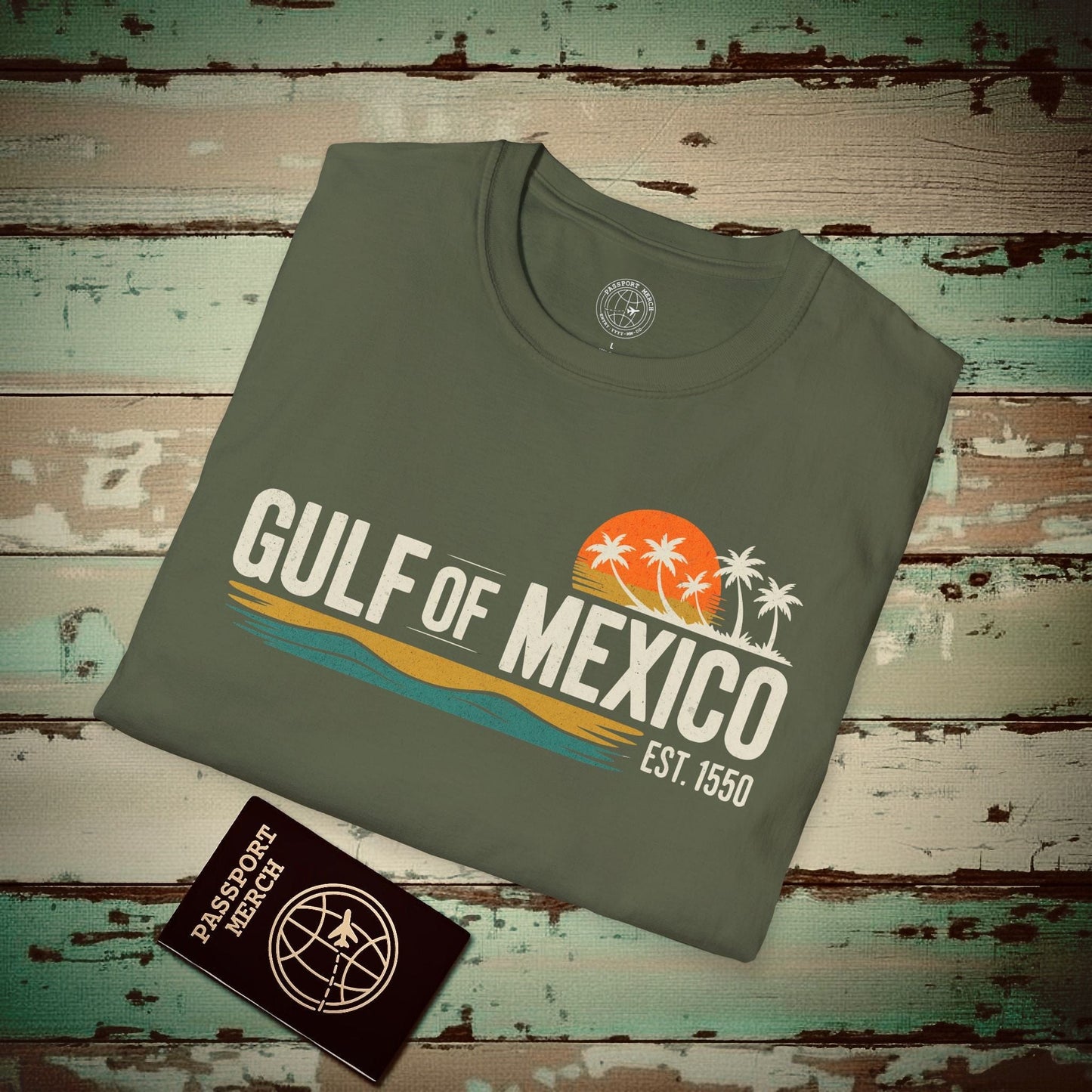 Vintage Retro Gulf of Mexico T-Shirt Military Green / S