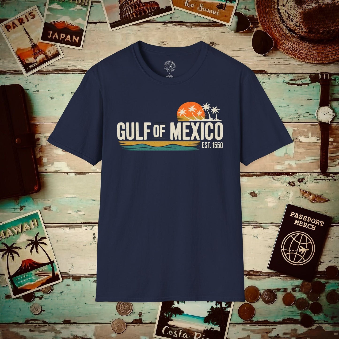 Vintage Retro Gulf of Mexico T-Shirt Navy / S