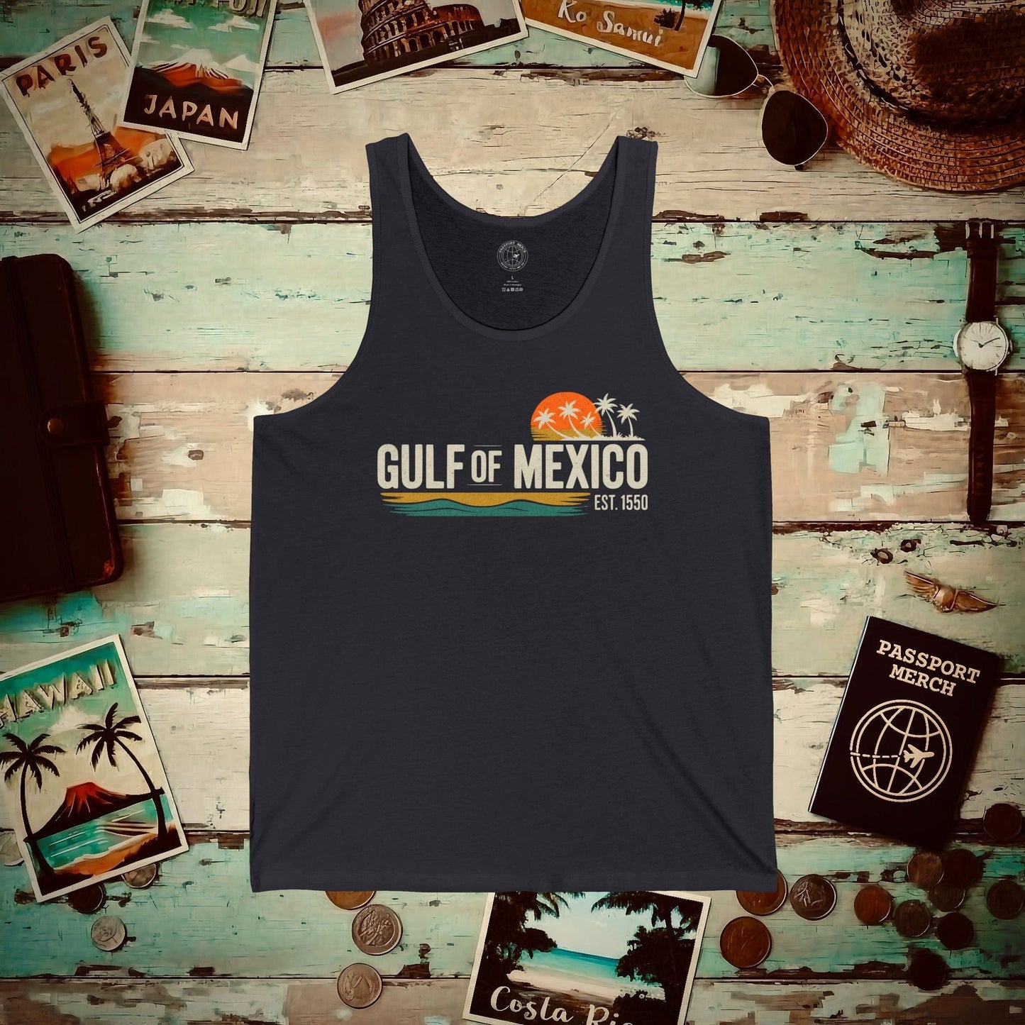 Vintage Retro Gulf of Mexico Tank Top Dark Grey / XS