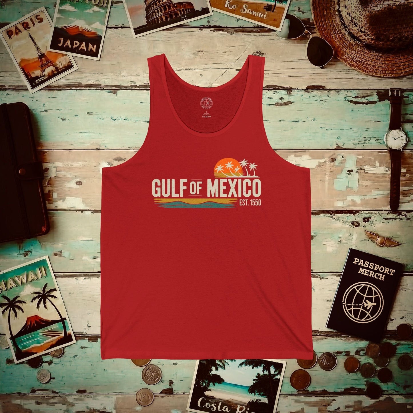 Vintage Retro Gulf of Mexico Tank Top Red / XS