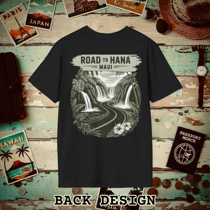 Vintage Road to Hana, Maui, Hawaii, Back Print T-Shirt Black / S