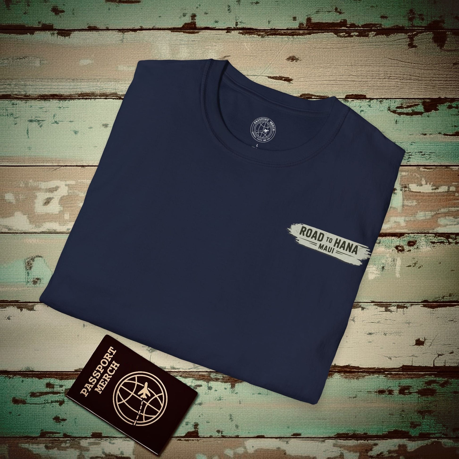 Vintage Road to Hana, Maui, Hawaii, Back Print T-Shirt Navy / S