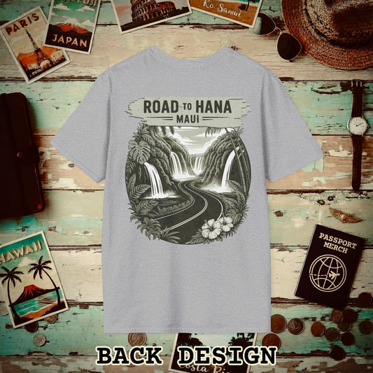 Vintage Road to Hana, Maui, Hawaii, Back Print T-Shirt Sport Grey / S