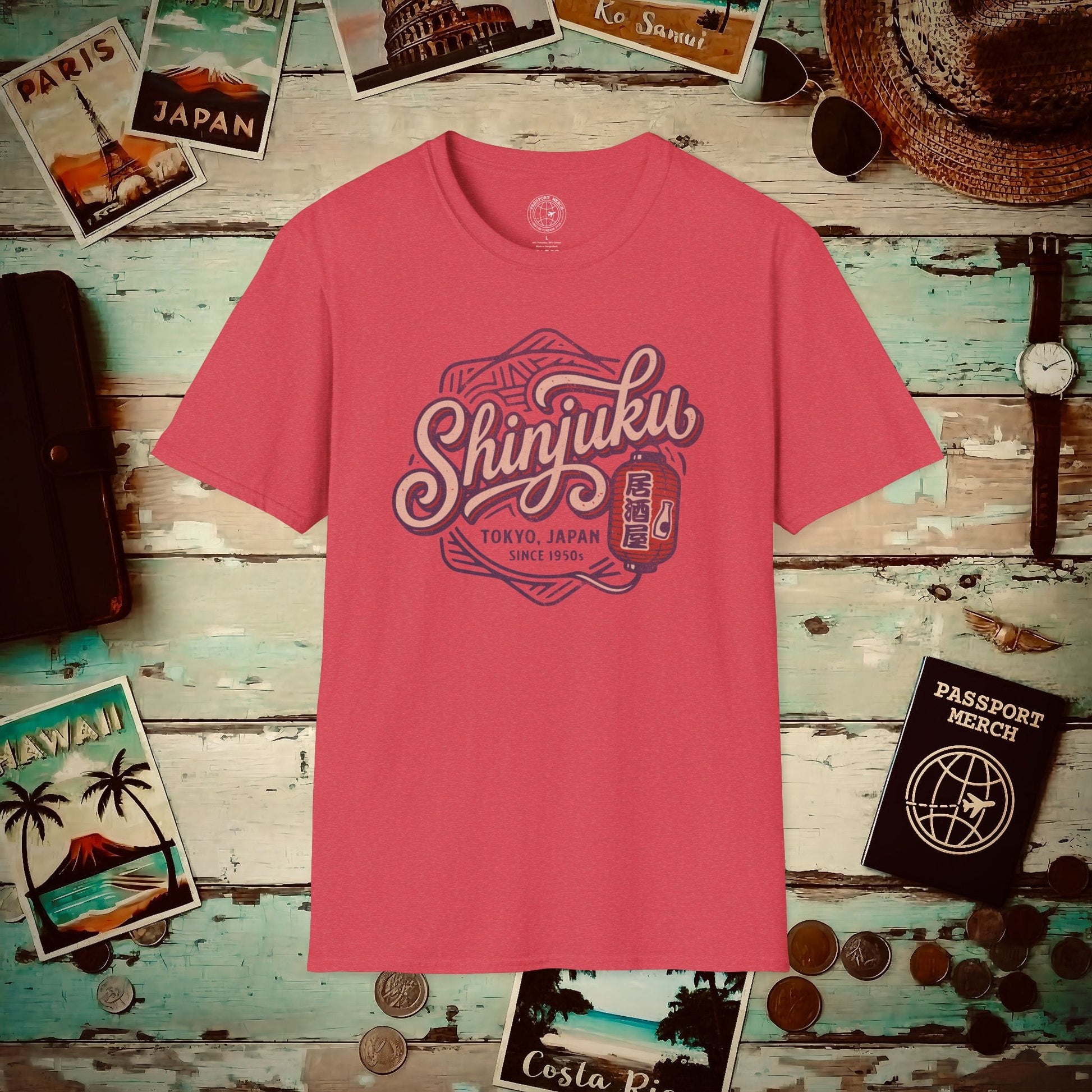 Vintage Shinjuku Izakaya Badge, Japan T-Shirt Heather Red / S