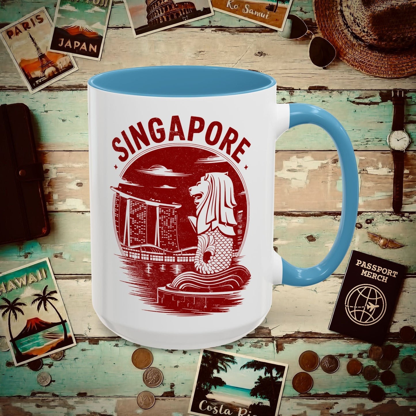 Vintage Singapore Merlion 15oz Mug Light Blue / 15oz