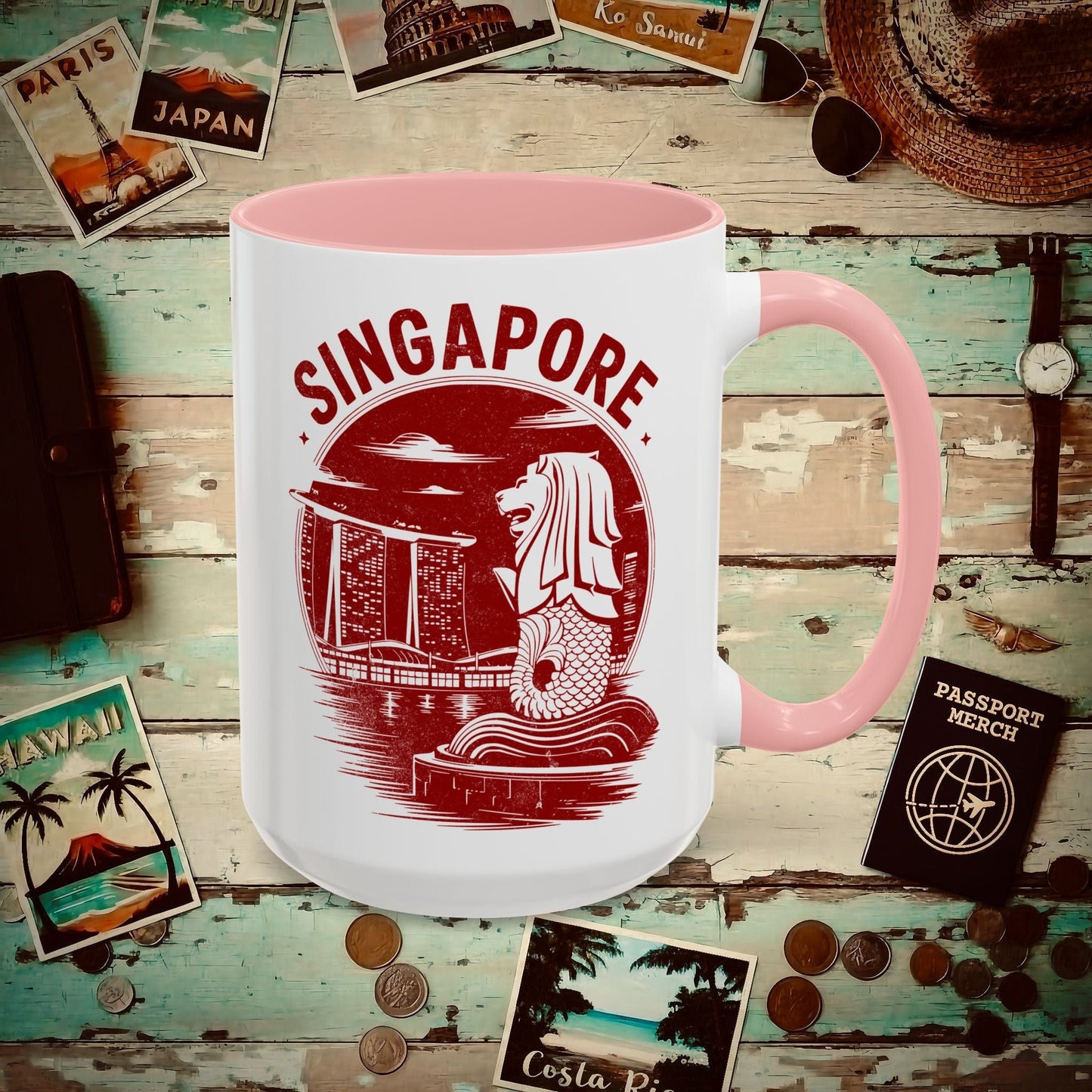 Vintage Singapore Merlion 15oz Mug Pink / 15oz