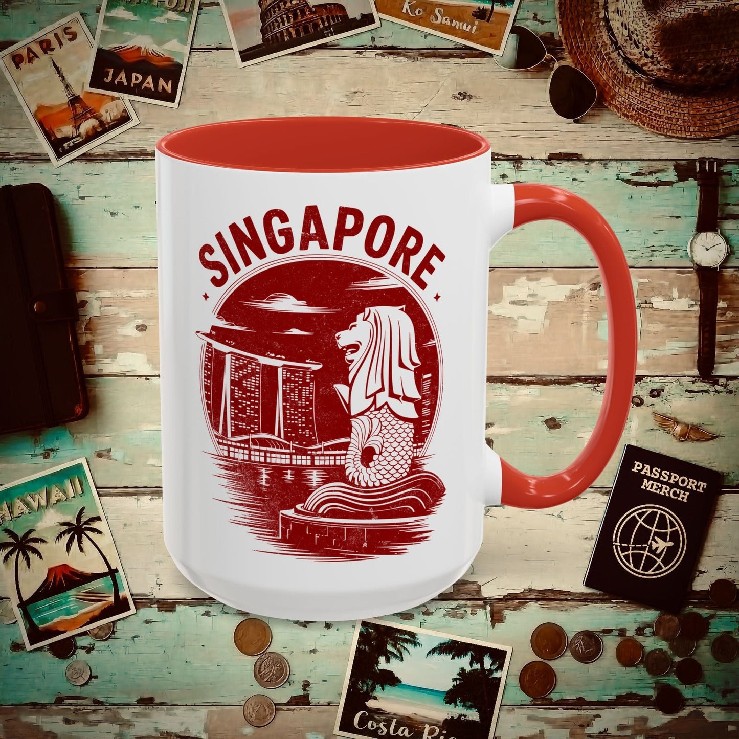 Vintage Singapore Merlion 15oz Mug Red / 15oz