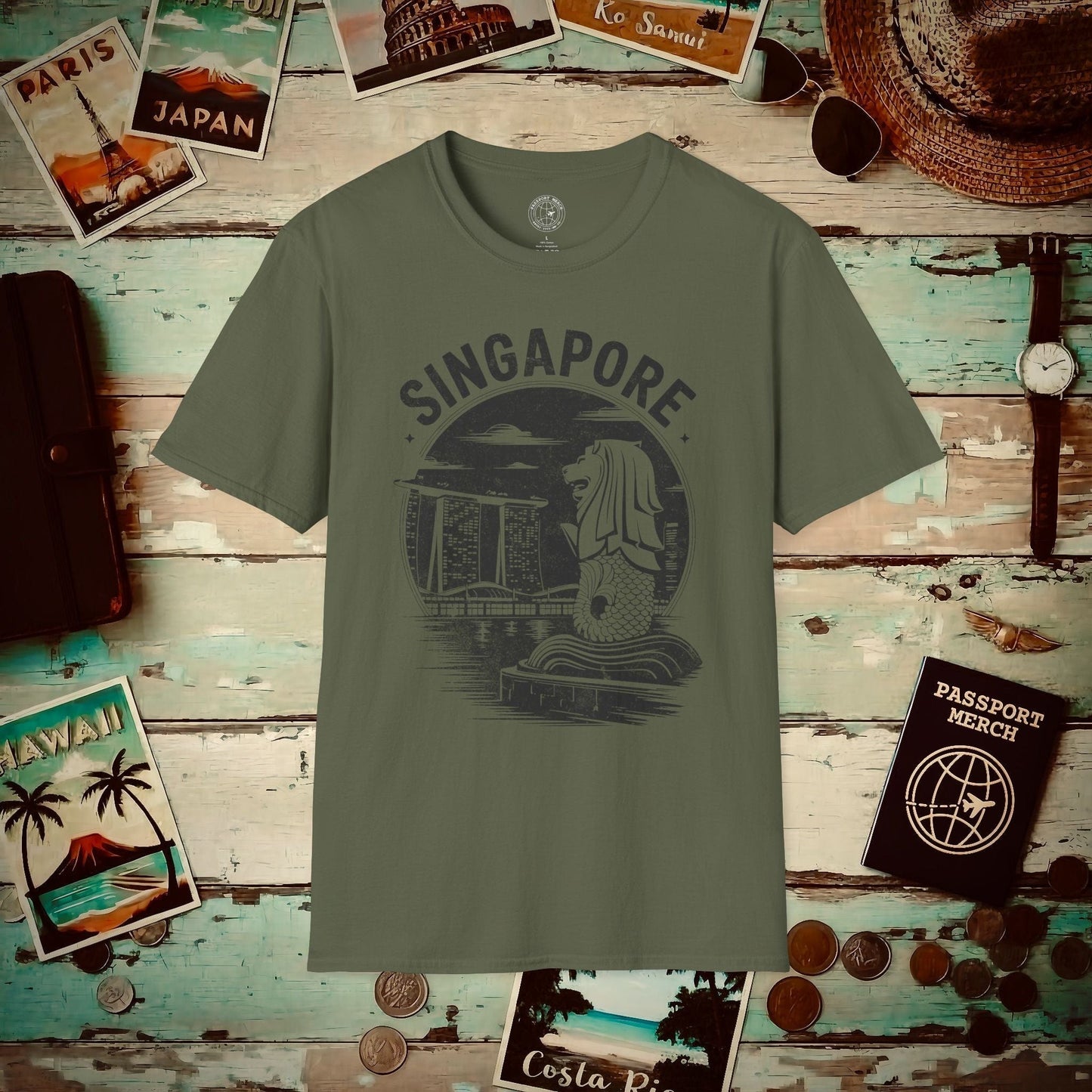 Vintage Singapore Merlion T-Shirt Military Green / S