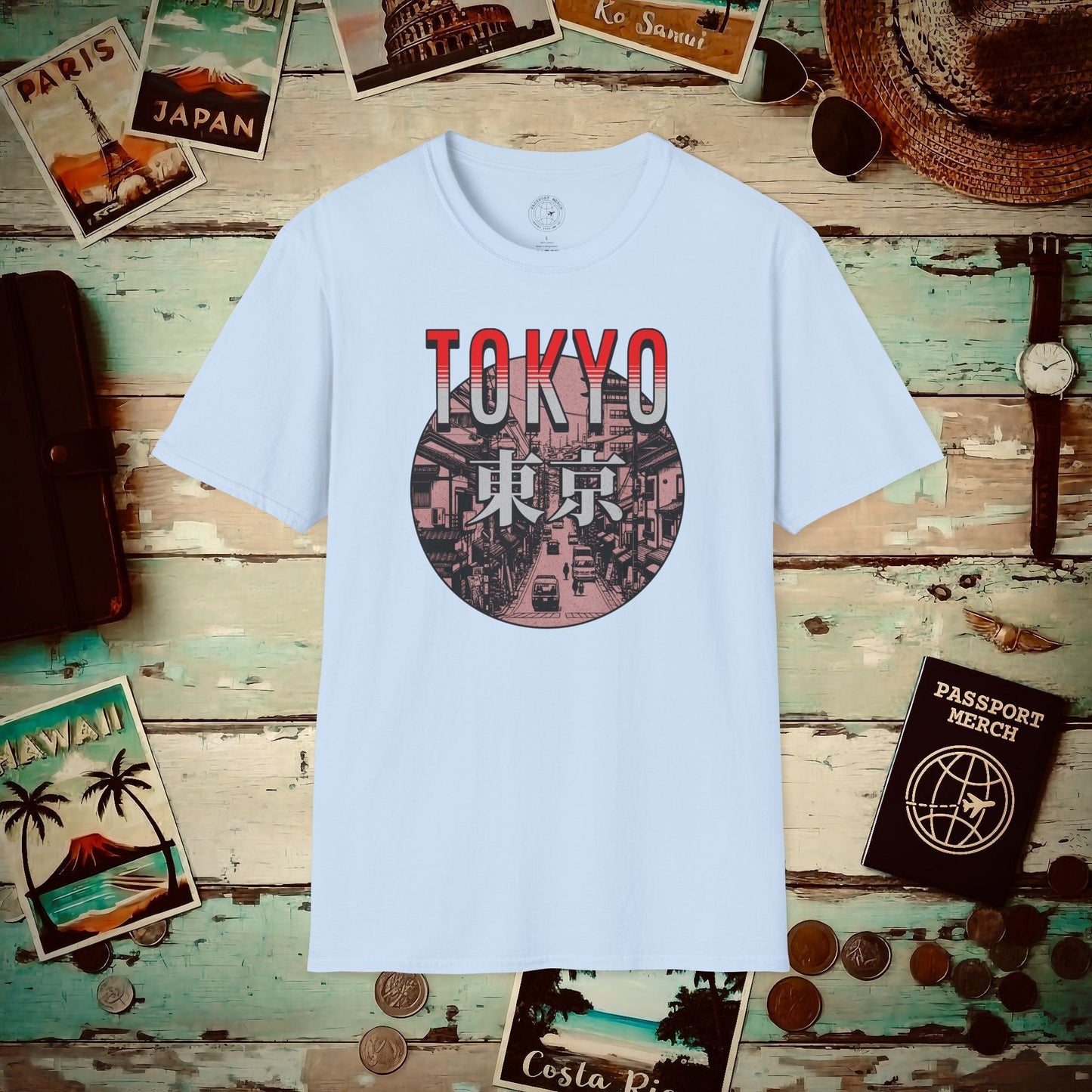Vintage Streets of Tokyo Japan T-Shirt Light Blue / S