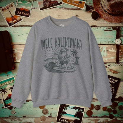 Vintage Surfing Santa, Mele Kalikimaka, Hawaii Crewneck Graphite Heather / S