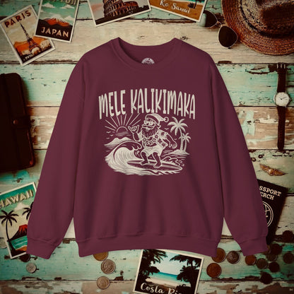 Vintage Surfing Santa, Mele Kalikimaka, Hawaii Crewneck Maroon / S
