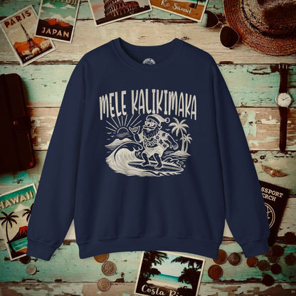 Vintage Surfing Santa, Mele Kalikimaka, Hawaii Crewneck Navy / S