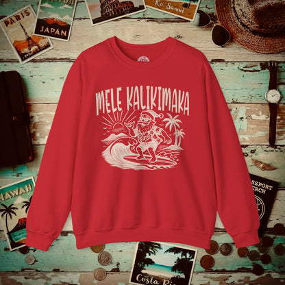 Vintage Surfing Santa, Mele Kalikimaka, Hawaii Crewneck Red / S