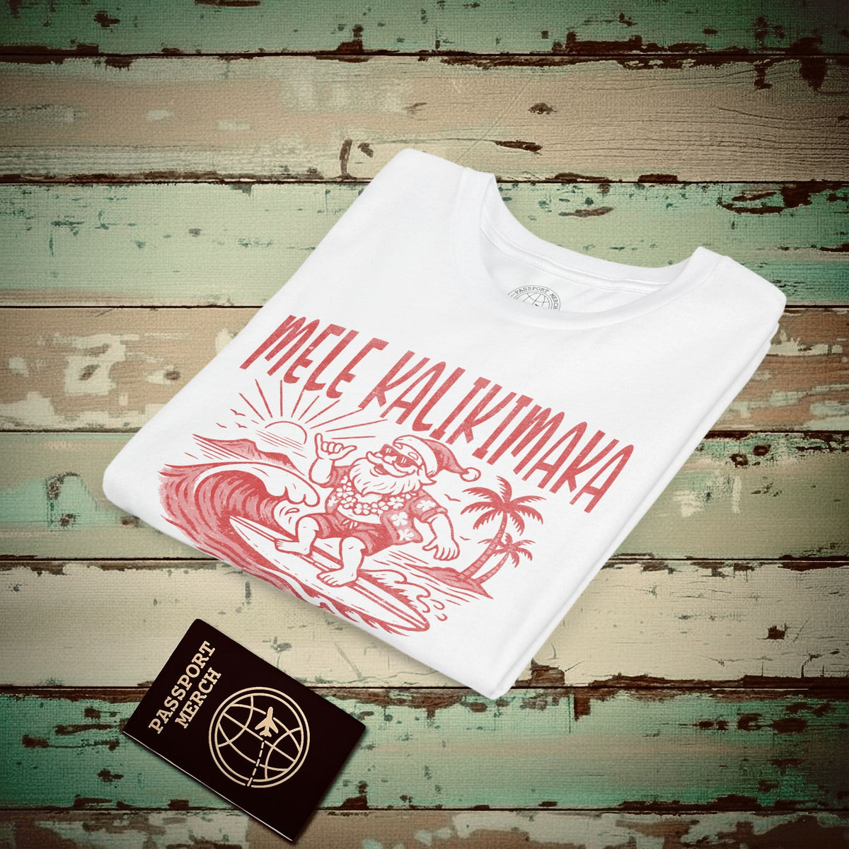 Vintage Surfing Santa, Mele Kalikimaka, Hawaii Kids Tee