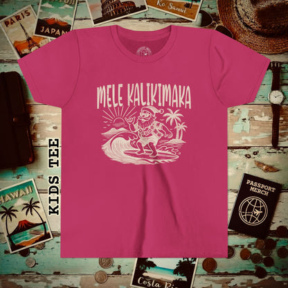 Vintage Surfing Santa, Mele Kalikimaka, Hawaii Kids Tee S / Berry
