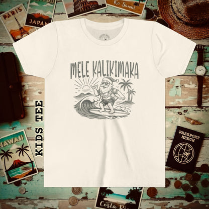 Vintage Surfing Santa, Mele Kalikimaka, Hawaii Kids Tee S / Natural