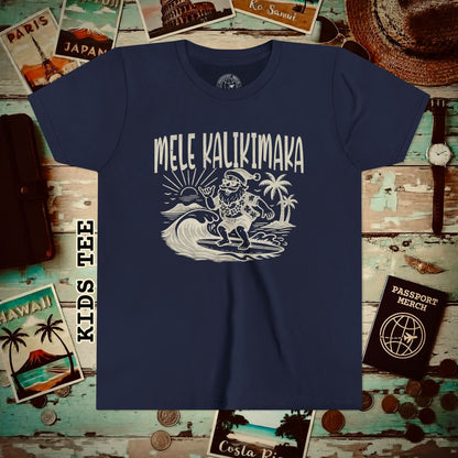 Vintage Surfing Santa, Mele Kalikimaka, Hawaii Kids Tee S / Navy