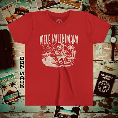 Vintage Surfing Santa, Mele Kalikimaka, Hawaii Kids Tee S / Red