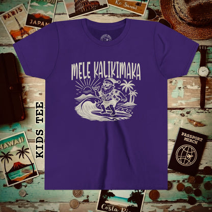 Vintage Surfing Santa, Mele Kalikimaka, Hawaii Kids Tee S / Team Purple