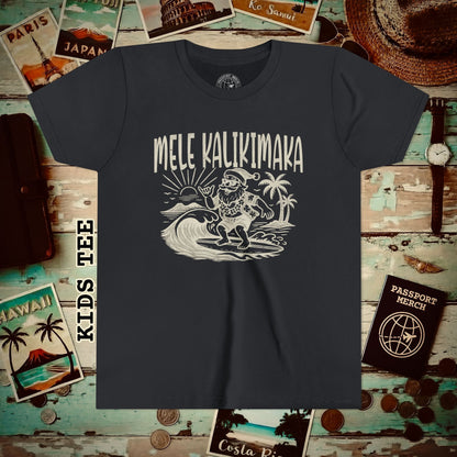 Vintage Surfing Santa, Mele Kalikimaka, Hawaii Kids Tee S / Vintage Black