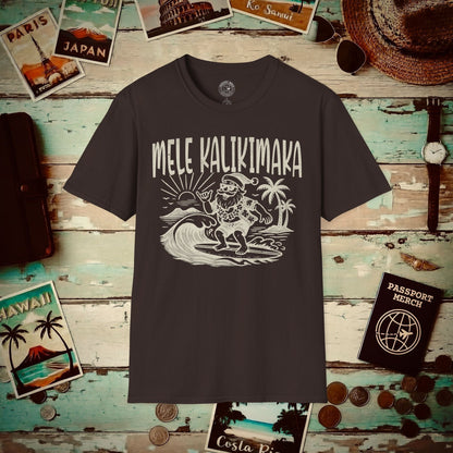 Vintage Surfing Santa, Mele Kalikimaka, Hawaii T-Shirt Dark Chocolate / S